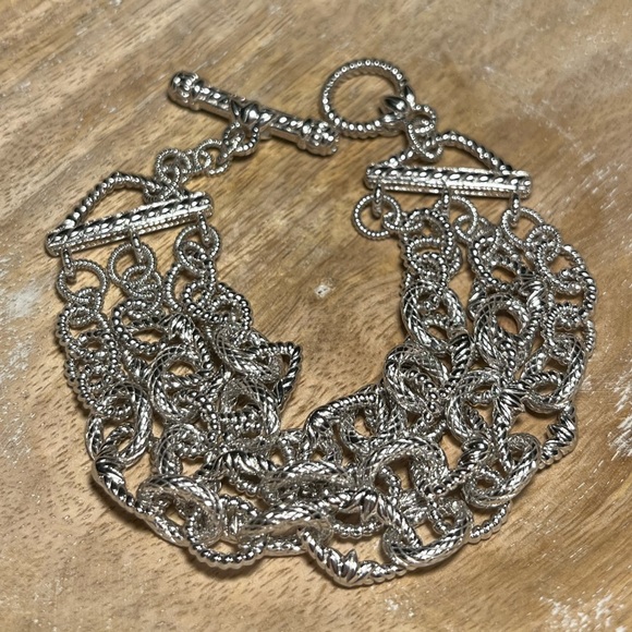 Judith Ripka Three Strand Chain Link 925 Sterling Silver Toggle Clasp Bracelet - Picture 6 of 16